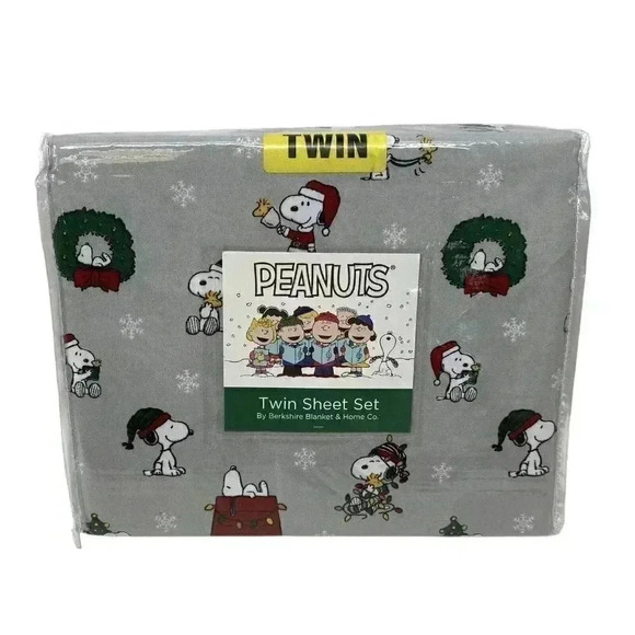 Berkshire Peanuts Snoopy Woodstock Christmas Twin Bed Sheet Set Winter Snow